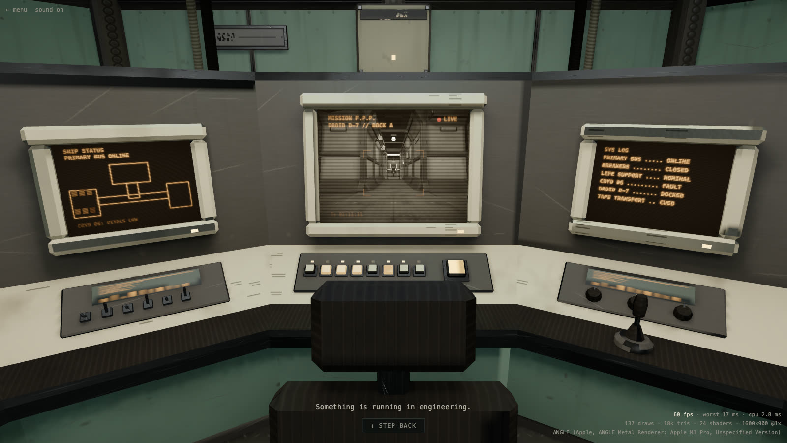 The command console after power is restored