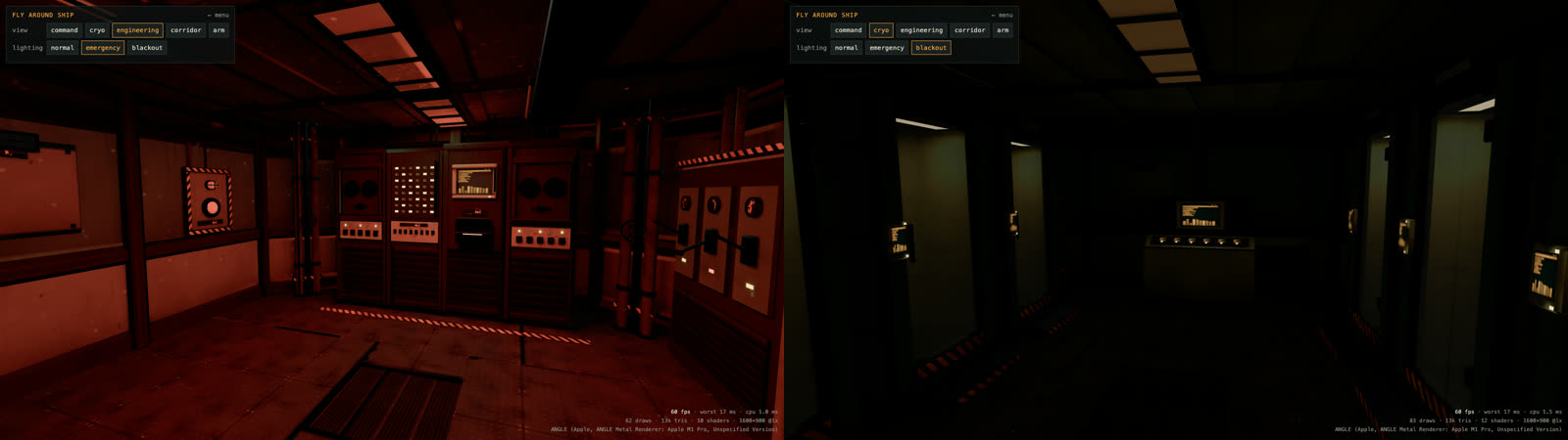 Engineering in emergency lighting and the cryo bay in blackout